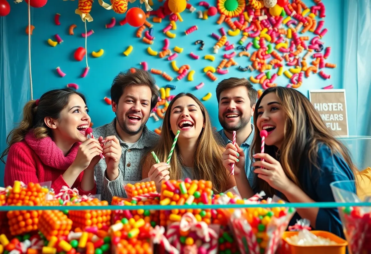 Ferrara Candy display with influencers enjoying various candies