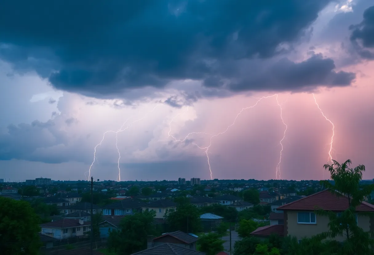 Dark clouds and lightning during severe thunderstorms in the Upstate