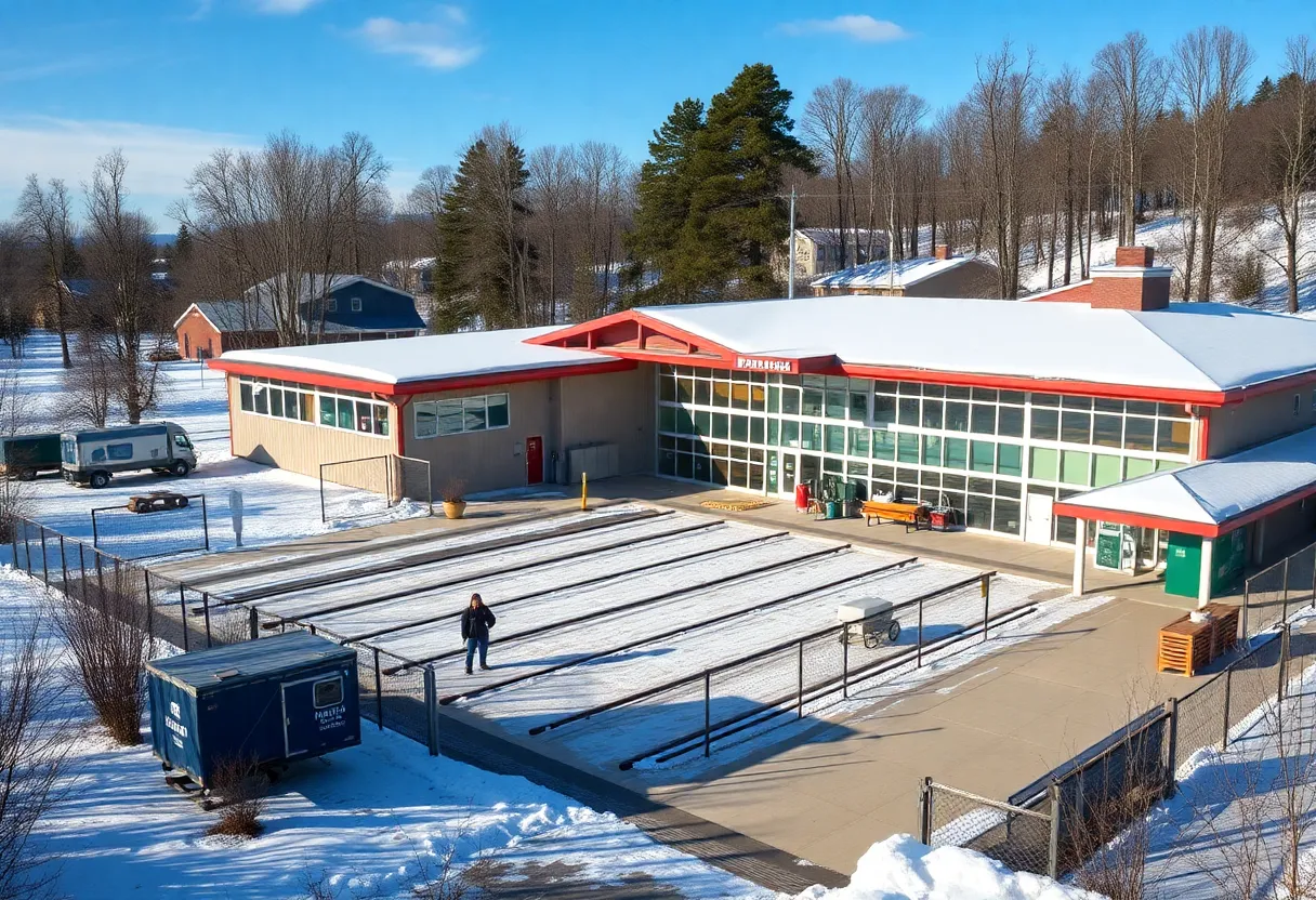 Renovated crew facilities at Lander University during winter