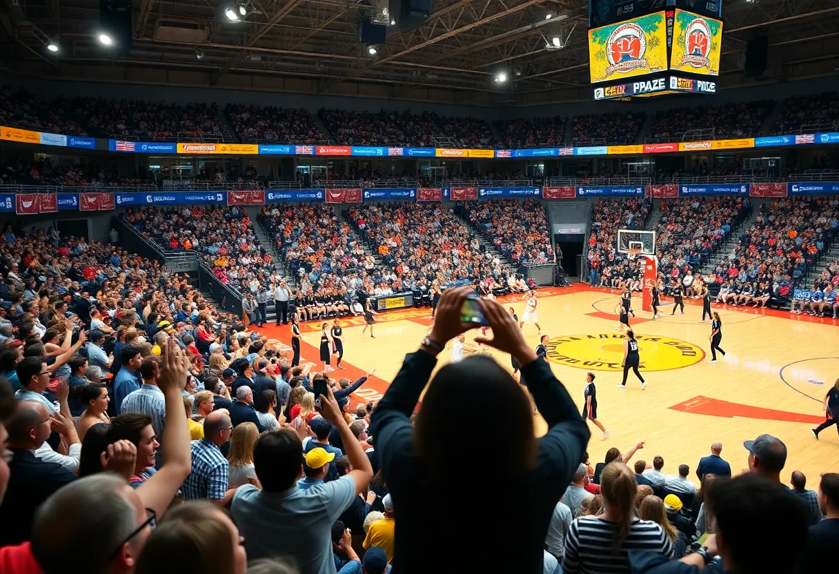 Columbus State University basketball teams competing during a game