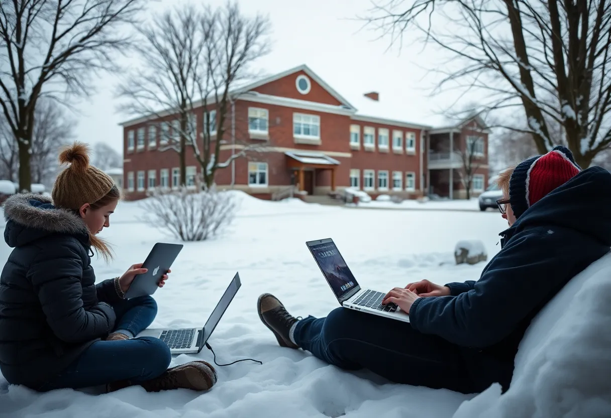 Students studying at home during cold weather in Upstate South Carolina