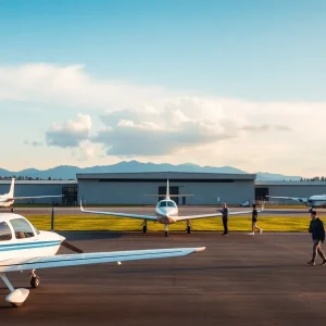 Flight school's aircraft and students training in a safe environment