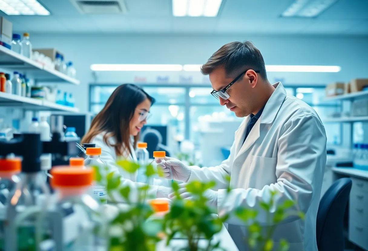 Laboratory technicians conducting genetic research