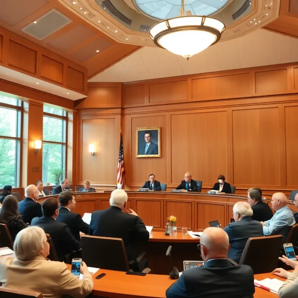 Group of city council members discussing community changes