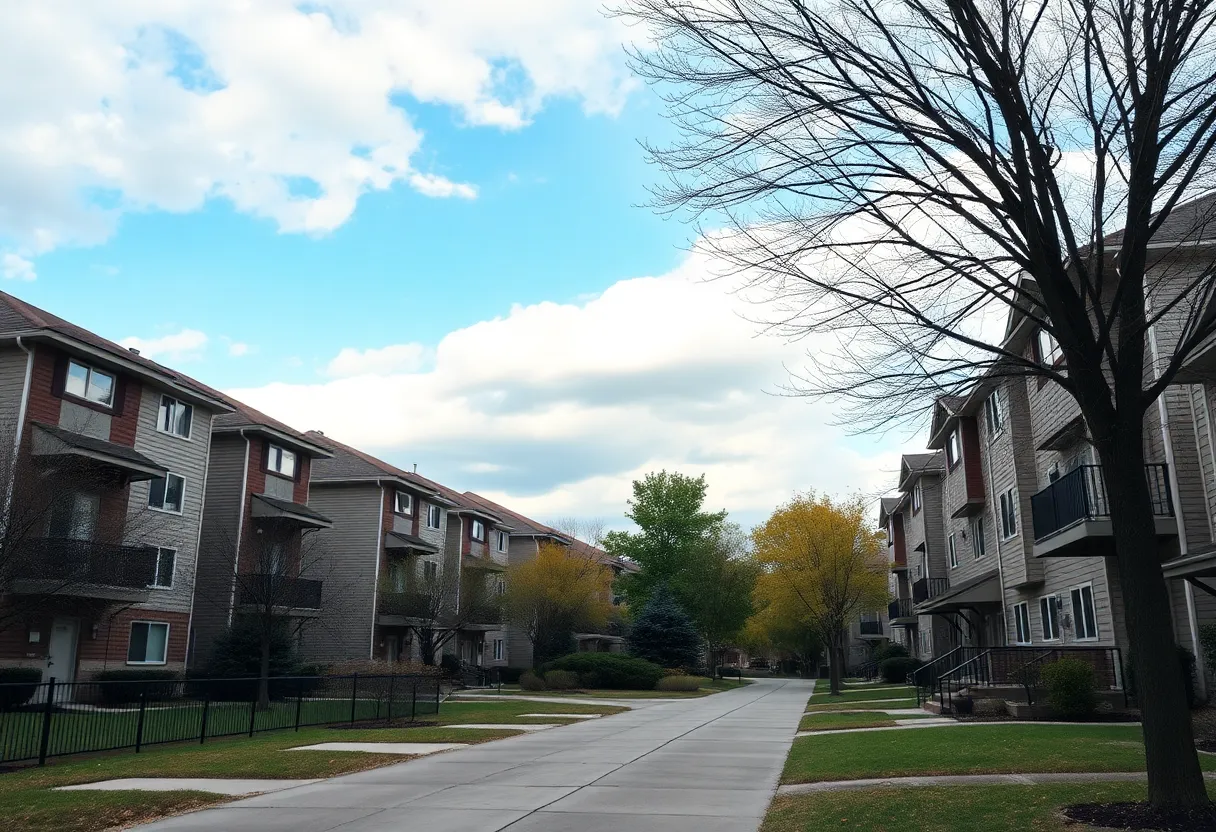 Neighborhood in Greenwood showing apartments and a sense of community concern.