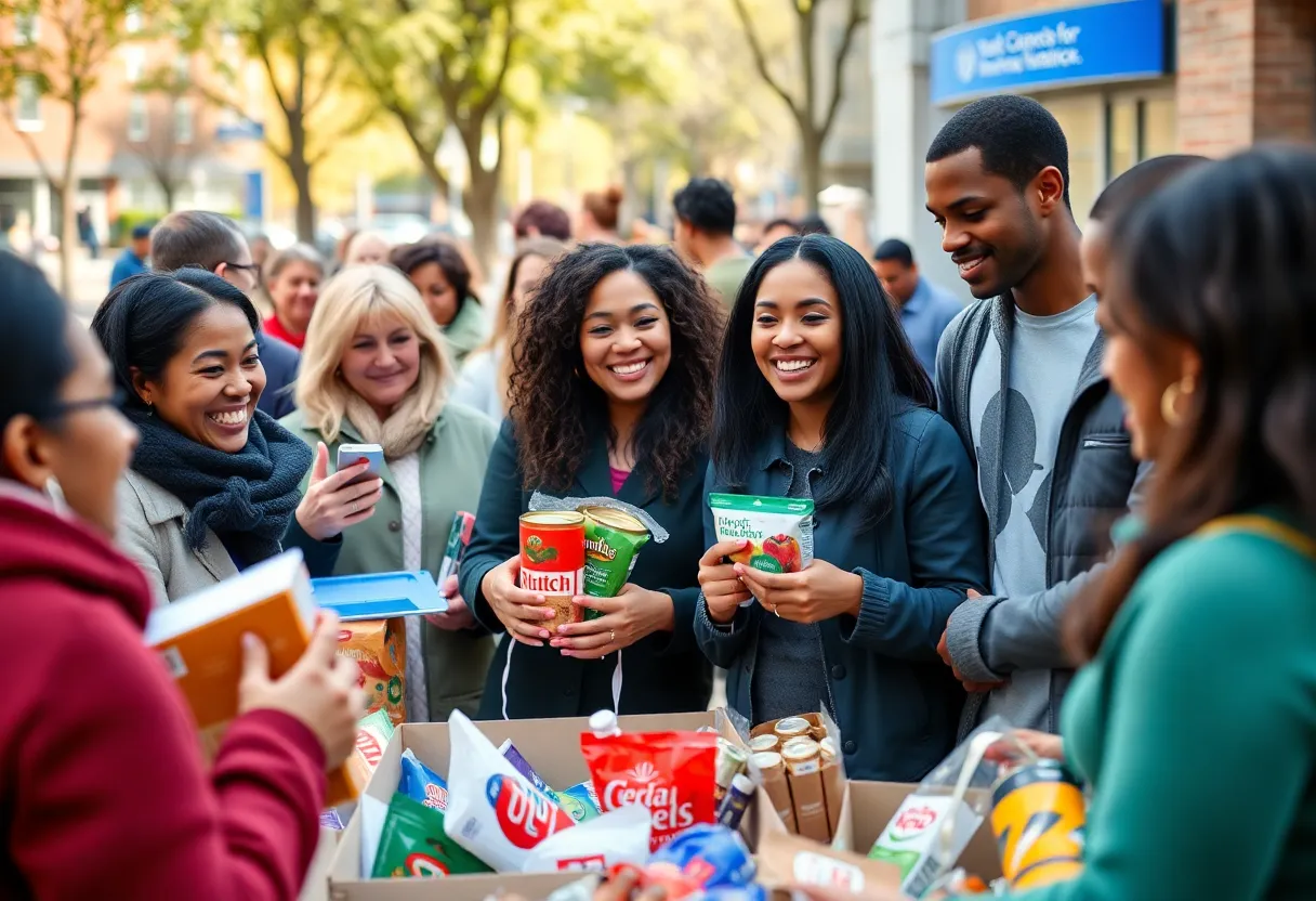 Community members participating in Greenwood's food drive