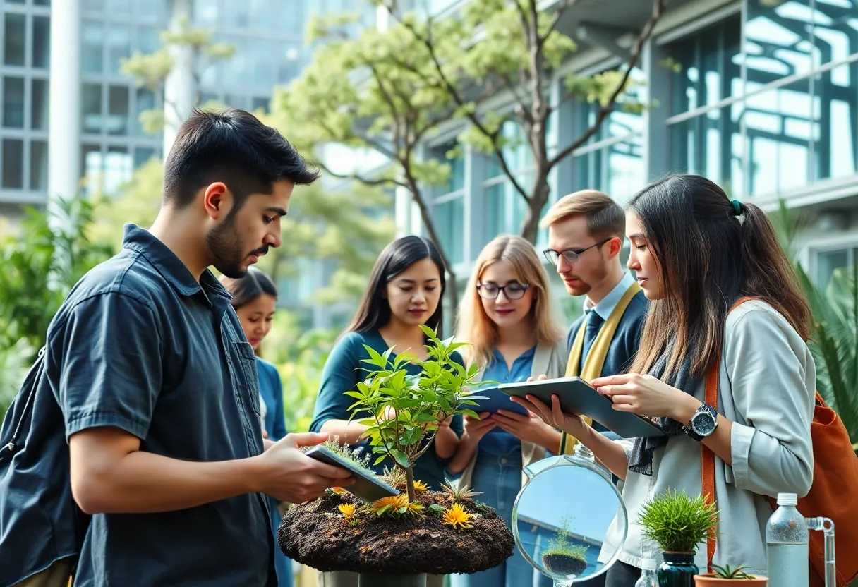 Students and faculty engaged in environmental research on campus