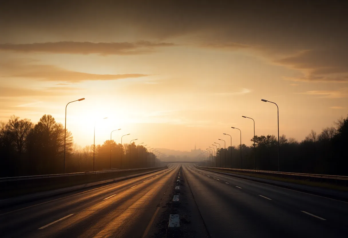 Empty highway with morning light symbolizing loss