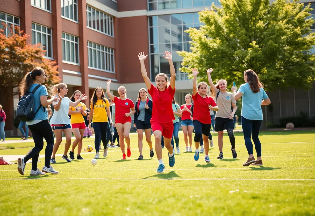 Students celebrating achievements in physical education