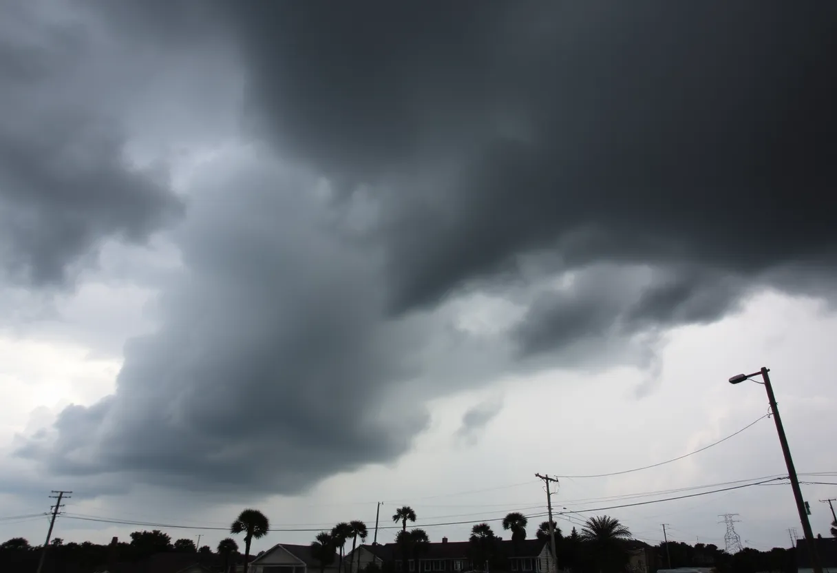 Storm clouds gathering over Charleston, SC, as residents prepare for Tropical Storm Debby.