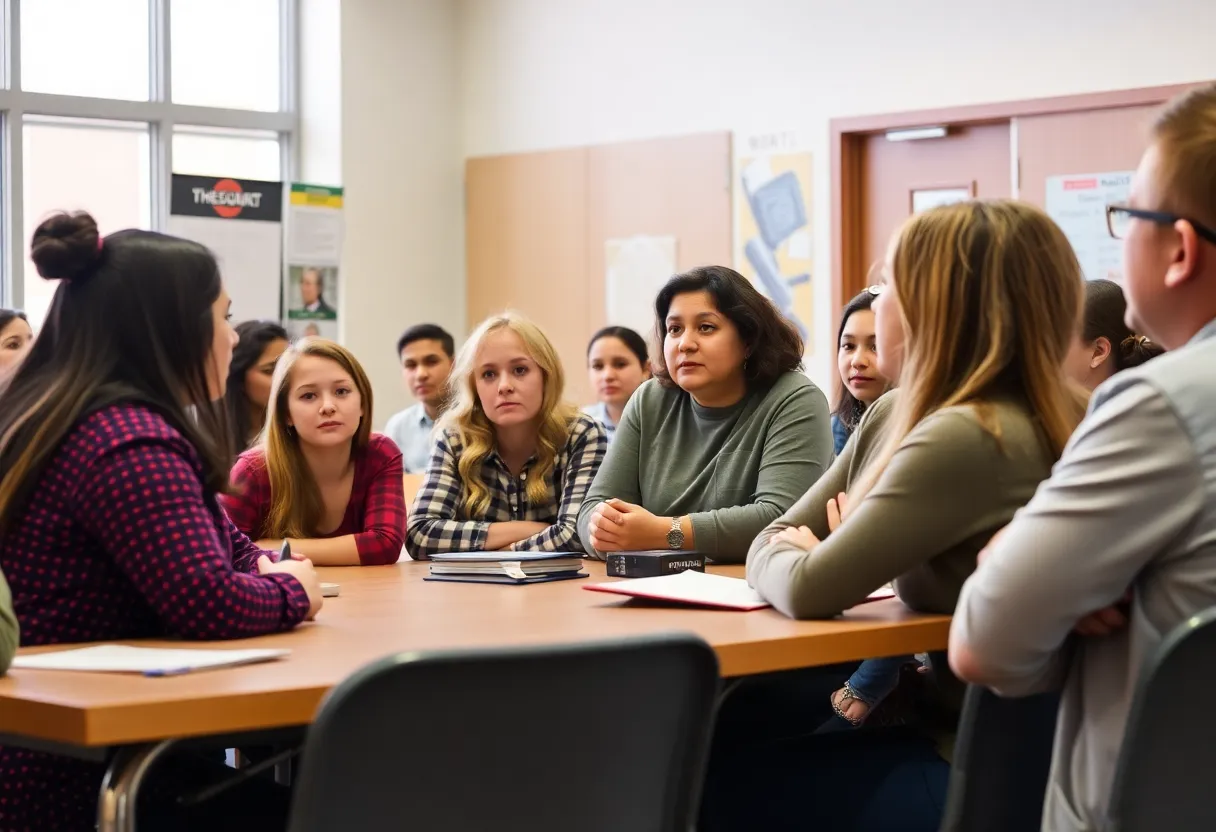 Parents and students rallying for the musical theatre program