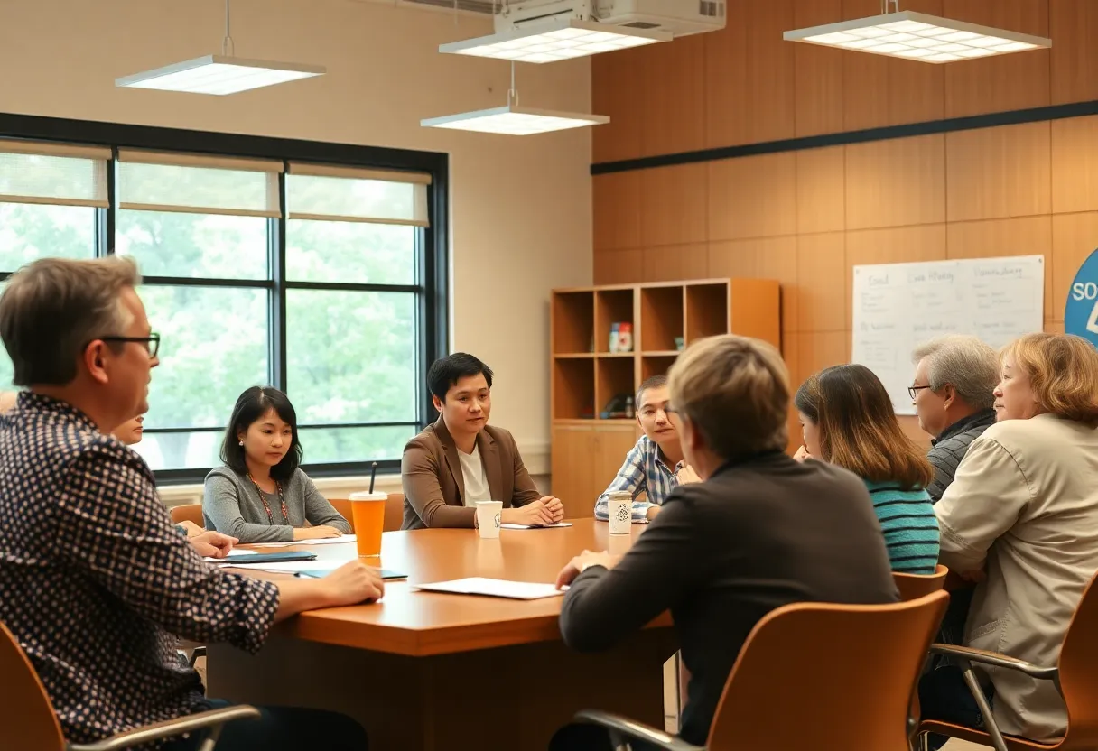 Residents discussing school board elections