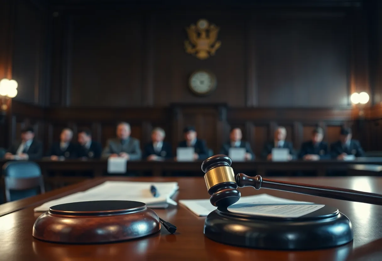 A courtroom setting with legal documents signifying a capital punishment case.