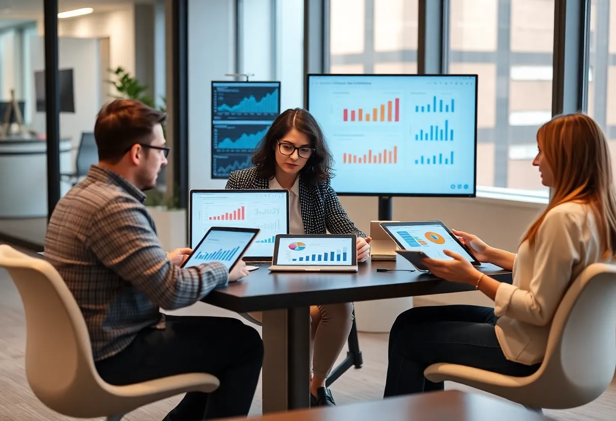 Digital marketing team using data analytics for strategy optimization