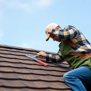 Homeowner repairing a roof with tools