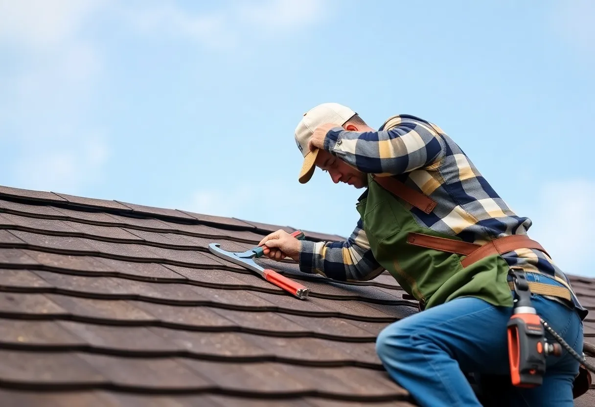 Homeowner repairing a roof with tools