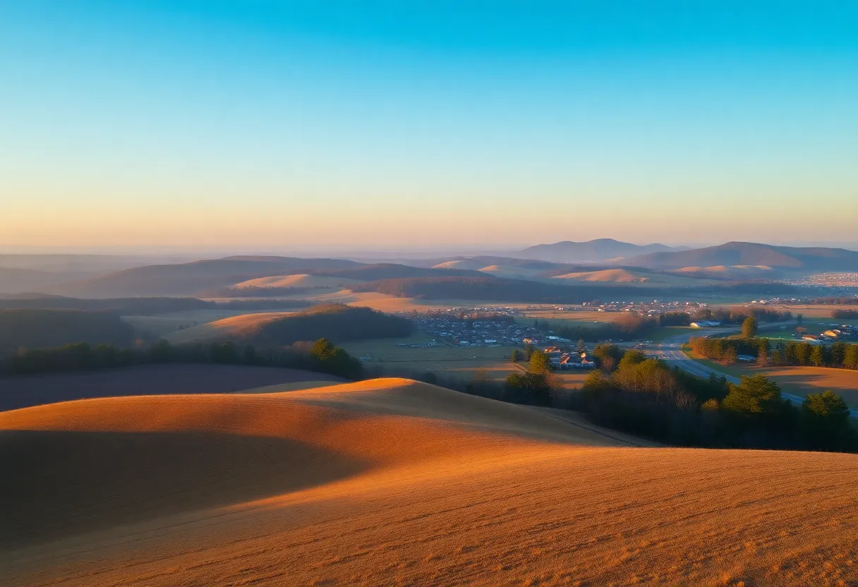 Early morning landscape in South Carolina showing minor ground ripples