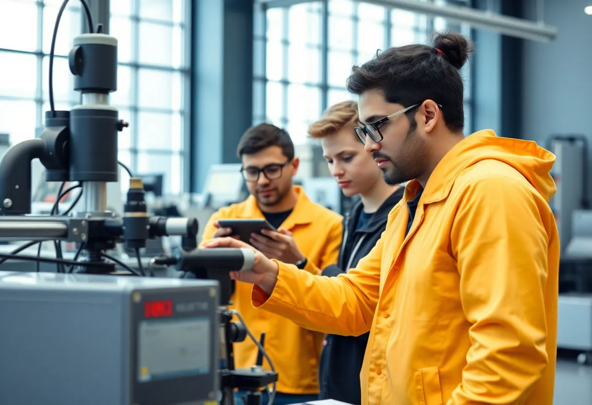 Engineering students using modern equipment at Piedmont Technical College