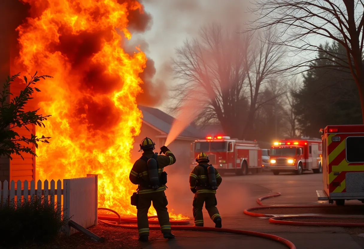 Firefighters at the scene of a blaze in Greenwood
