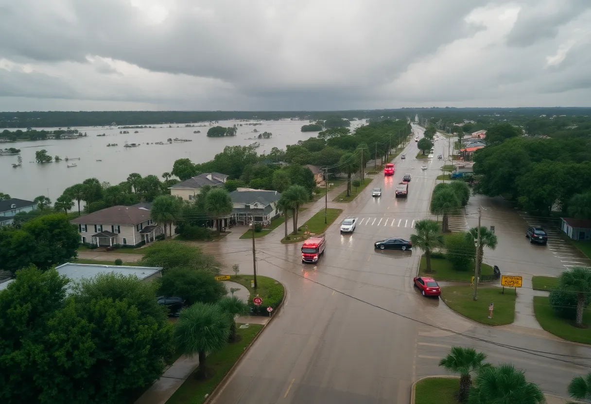 Flooded streets in South Carolina during Tropical Storm Debby