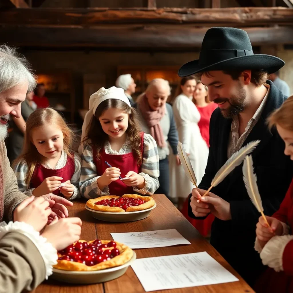 Families enjoying activities at George Washington's birthday celebration