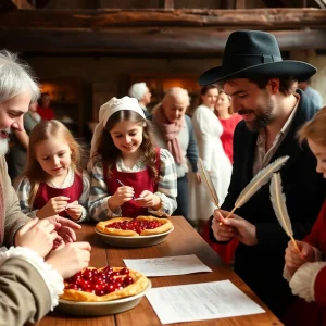 Families enjoying activities at George Washington's birthday celebration