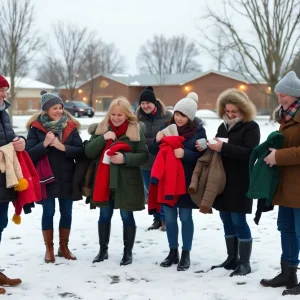 Volunteers collecting coats during the GLEAMNS coat drive in Greenwood, SC.