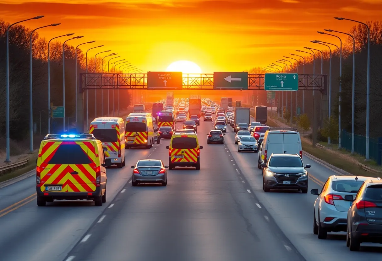 Emergency vehicles blocking highway due to bomb threat