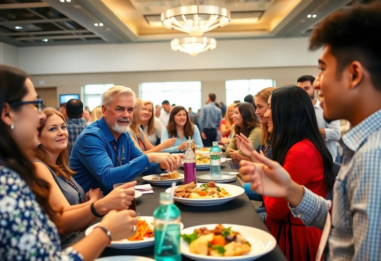 Community members networking at the Greenwood Chamber of Commerce annual meeting