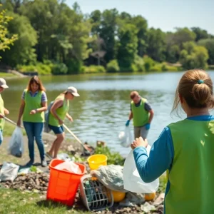 Volunteers participating in a litter cleanup at Lake Greenwood