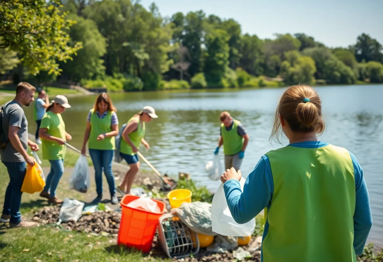 Volunteers participating in a litter cleanup at Lake Greenwood