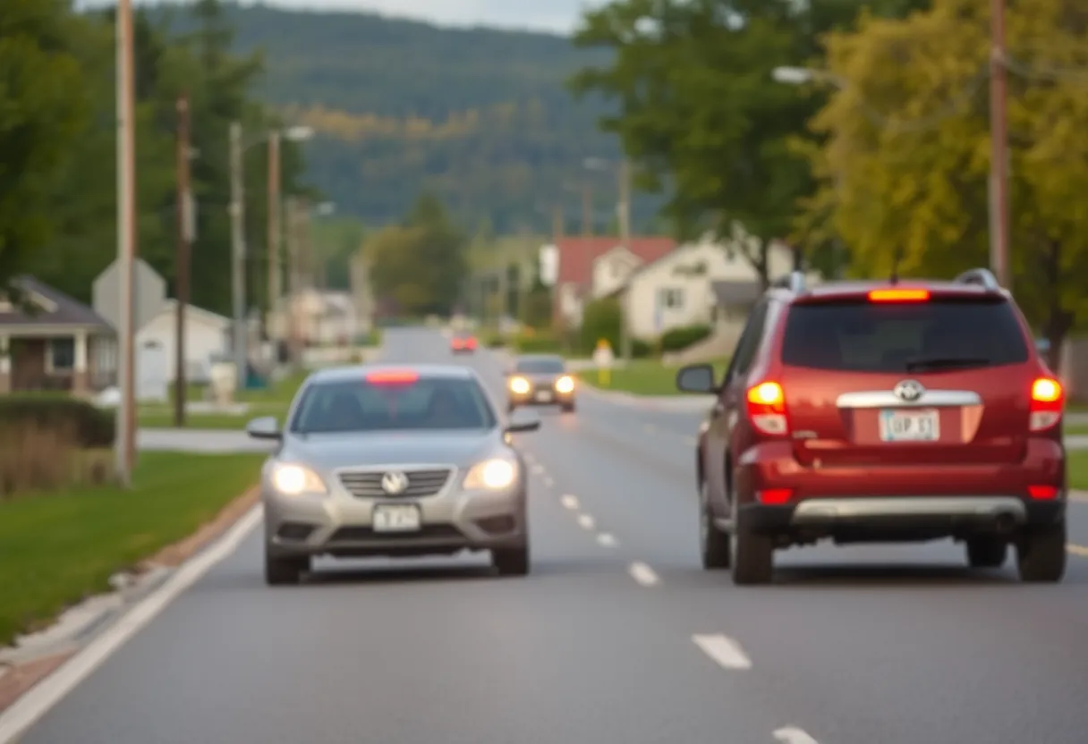 Peaceful road scene representing tension after an aggressive driving incident.