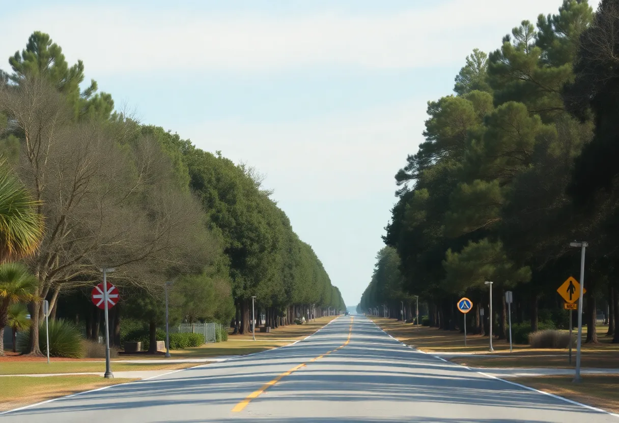 A tranquil road in Greenwood, South Carolina, symbolizing a community's reflection after a tragic pedestrian accident.