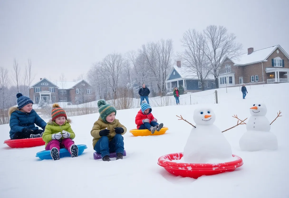 Families enjoying a snow day in Greenwood