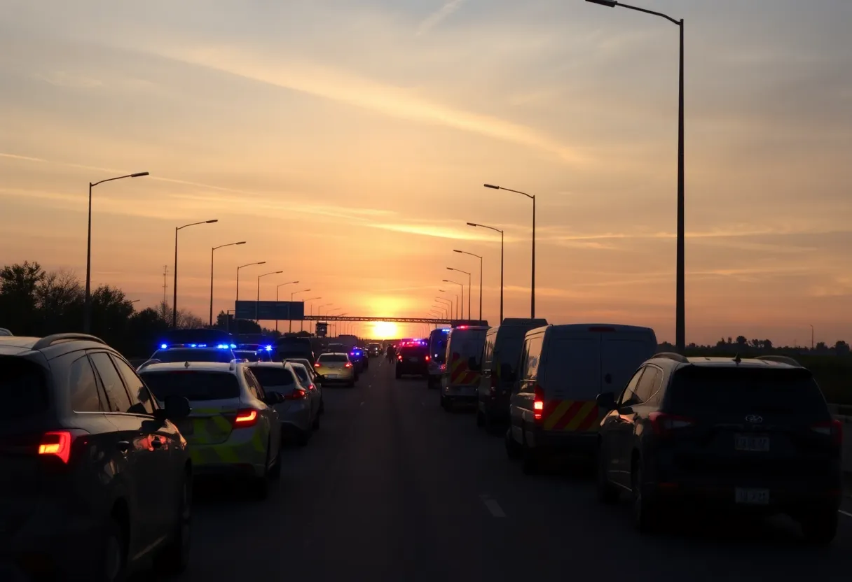 Police and emergency vehicles at a traffic jam on I-85