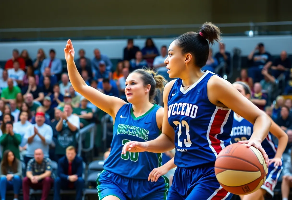 Lander University women's basketball team competing in a game.