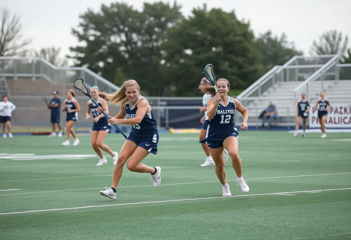 Lander University women's lacrosse players in action during a game