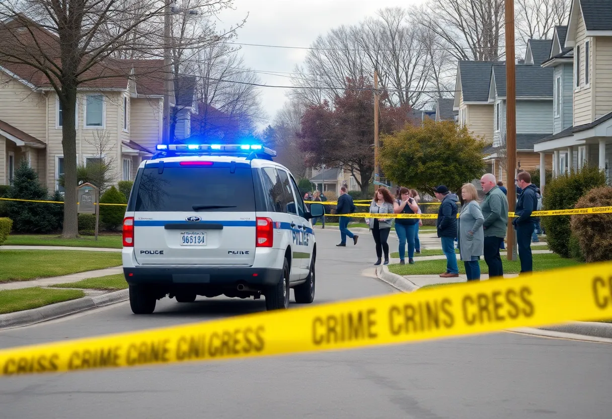 Police vehicle at a shooting scene in a suburban area