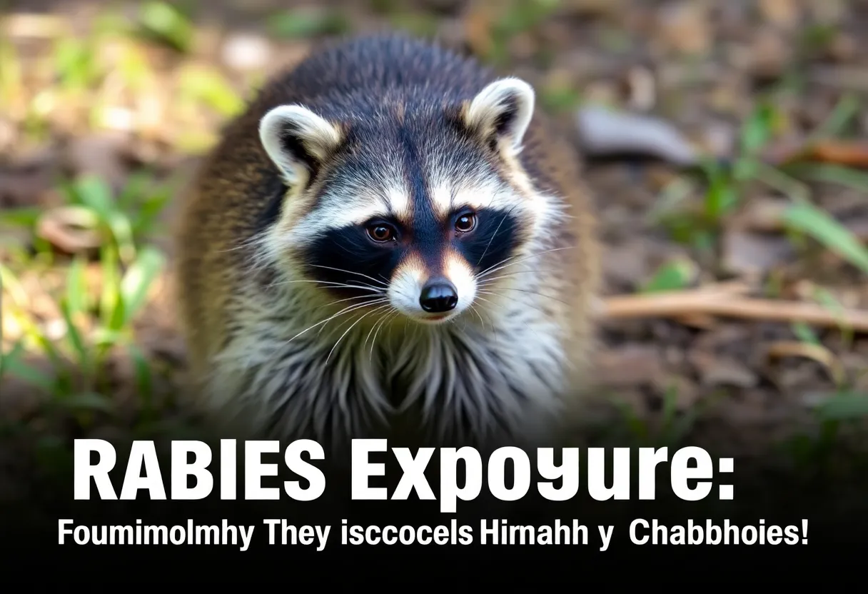A raccoon in the wild representing rabies awareness in South Carolina.