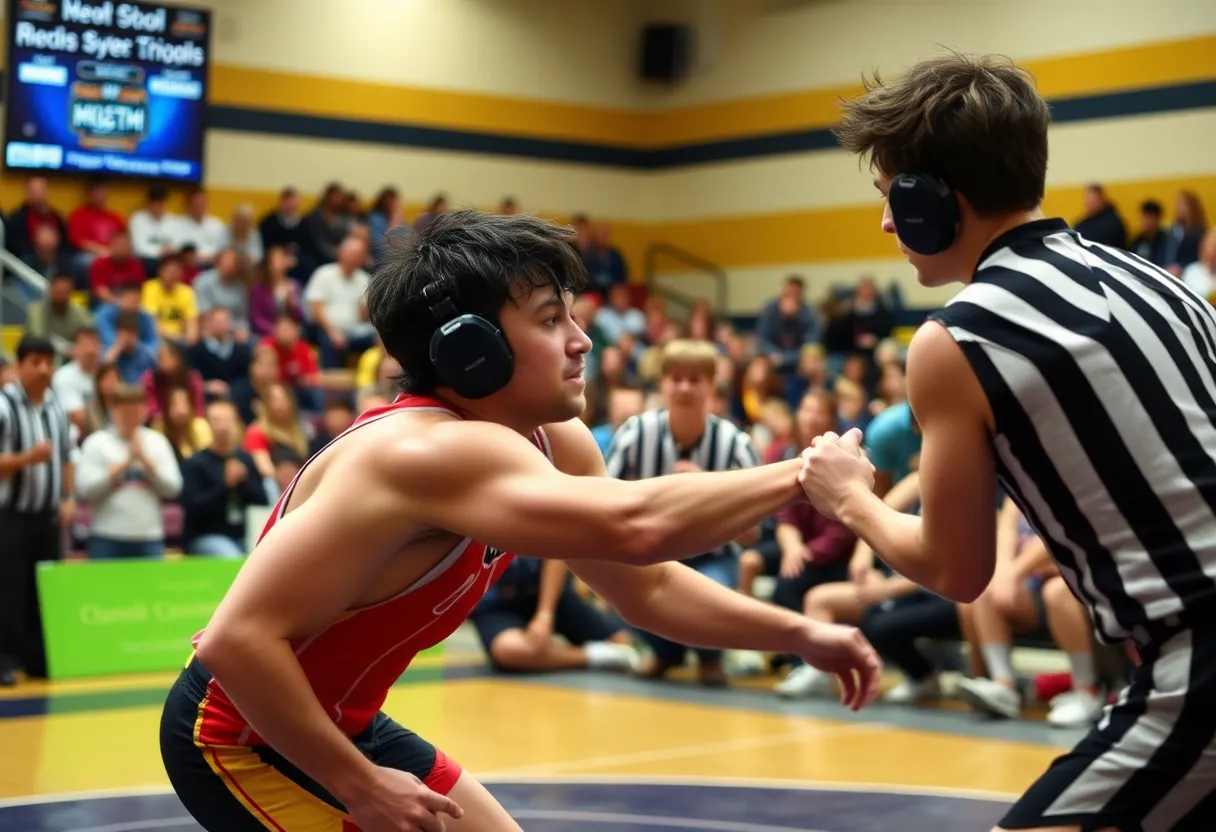 Wrestlers competing in a championship match