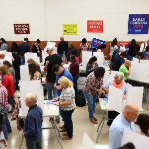Voters casting ballots in South Carolina early voting location