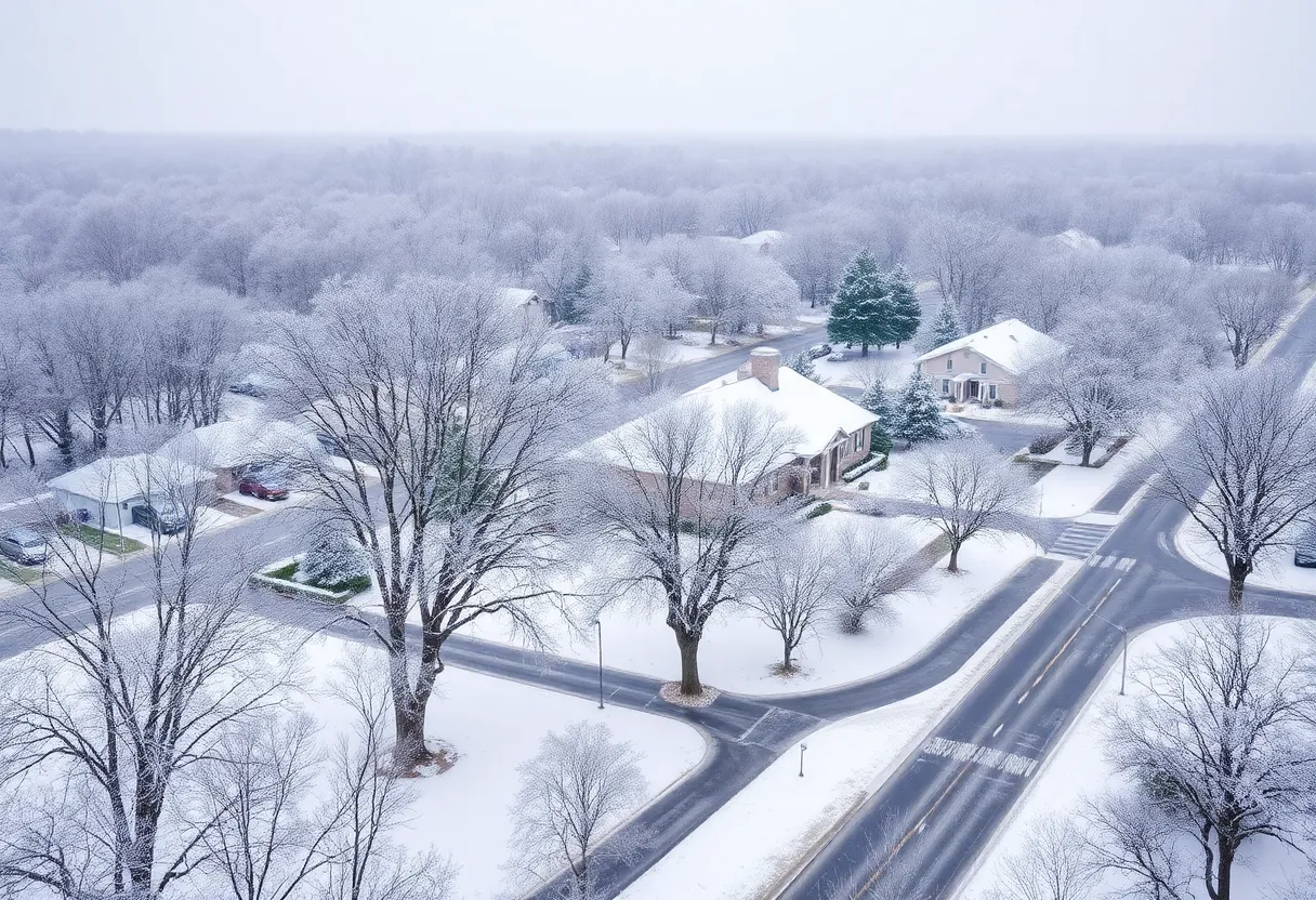 A snowy street scene in South Carolina during winter