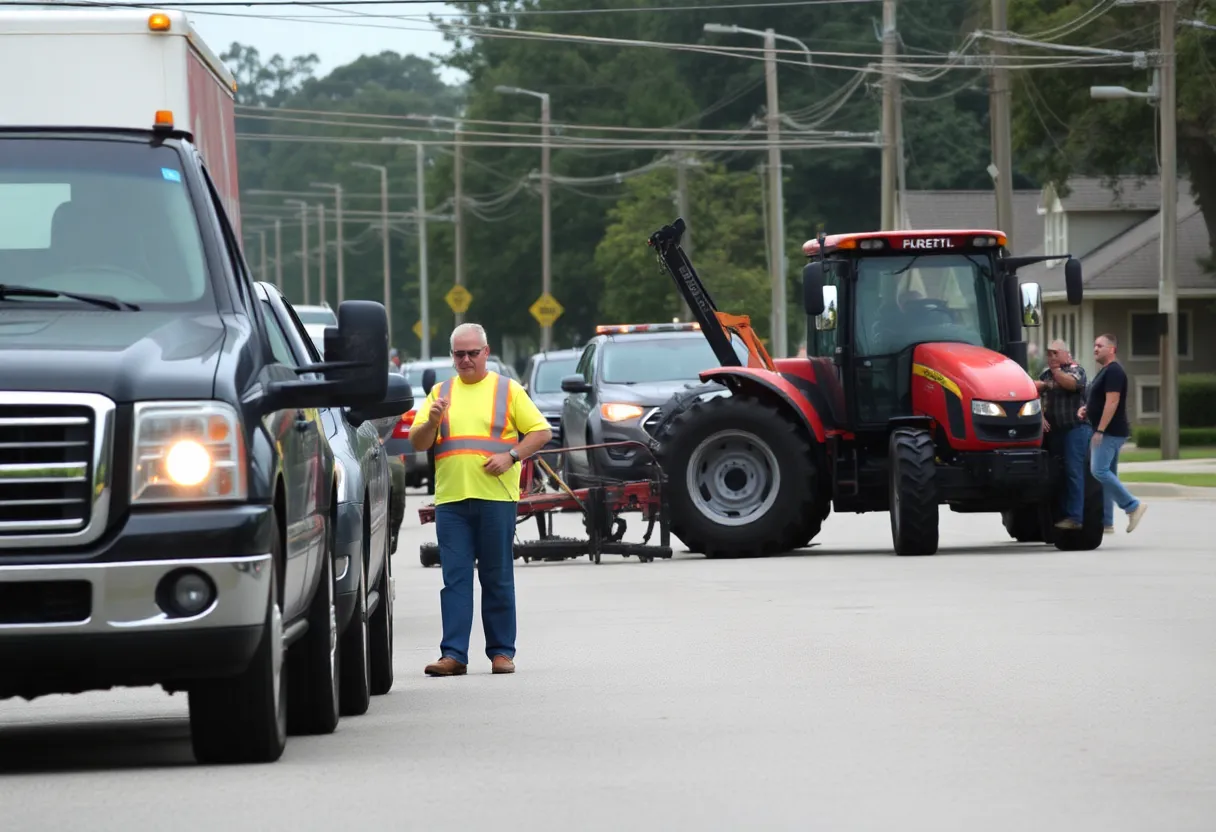 A tractor accident on Hampton Avenue causing traffic disruption in Greenwood SC.