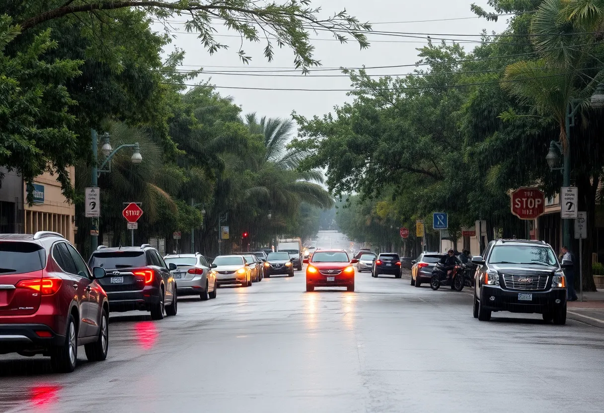 Raleigh street affected by Tropical Storm Debby with heavy rain.