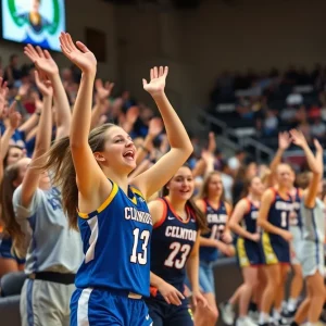 UConn women's basketball team celebrates after defeating South Carolina
