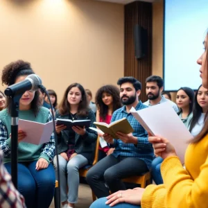 Participants engaging in a voice acting workshop at Lander University