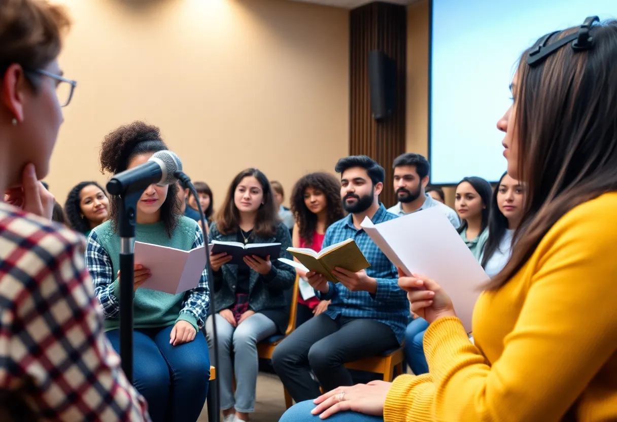 Participants engaging in a voice acting workshop at Lander University