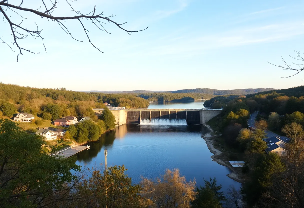 View of the Saluda River and hydroelectric dam near Ware Shoals