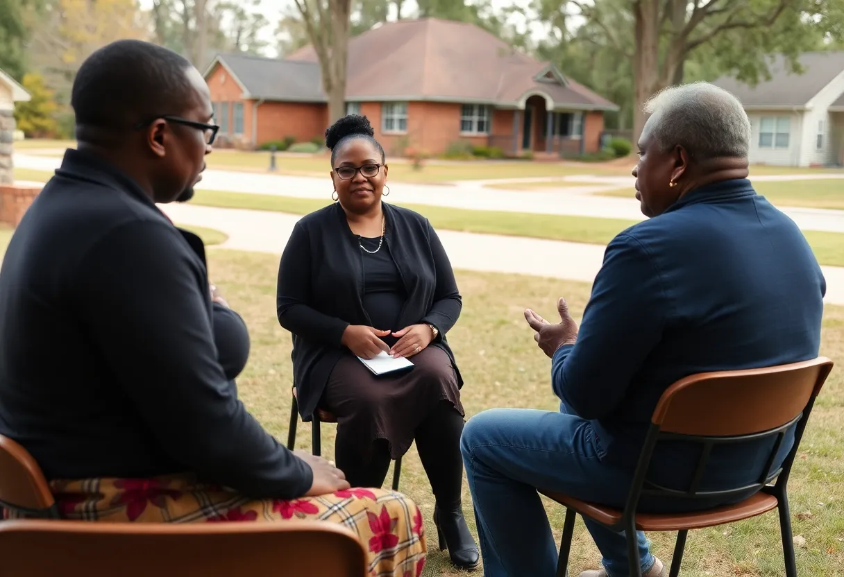 Residents discussing domestic violence at a community meeting in Greenwood, SC