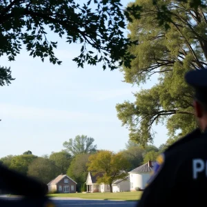 A quiet neighborhood with police presence indicating concern